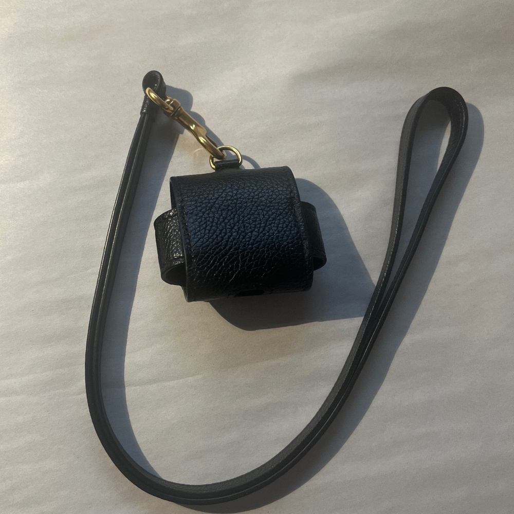 Balenciaga Large EarPods Pro Case Black Logo Leather Holder with Lanyard - Picture 9 of 12